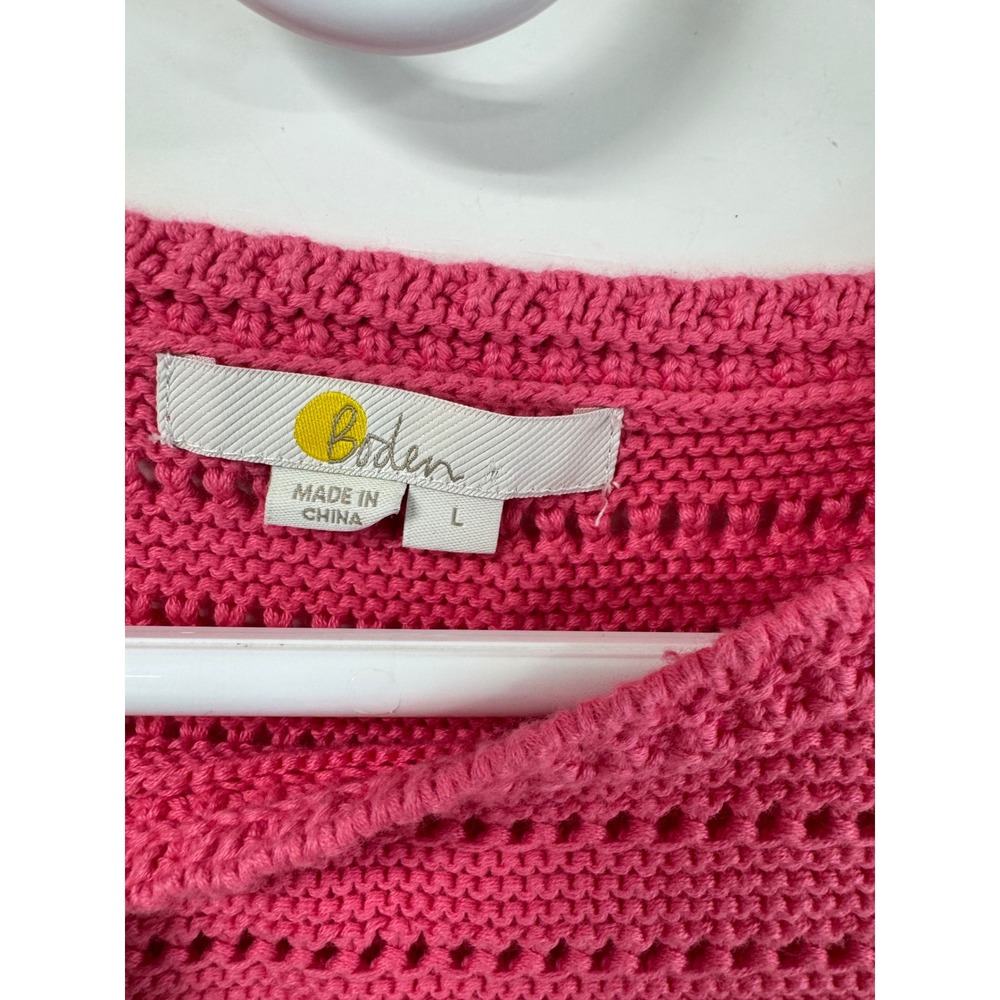 Boden Pink Cotton Pointelle Knit Scalloped Hem Sweater K0336 Womens Large - Picture 5 of 9